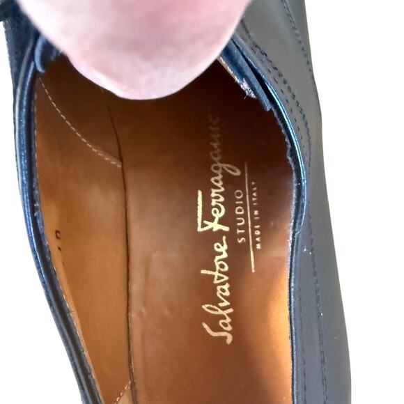 Salvador Ferragamo Mens Shoe 9 1/2 D Studio Italy Open Lacing Black Bruges - Picture 12 of 12